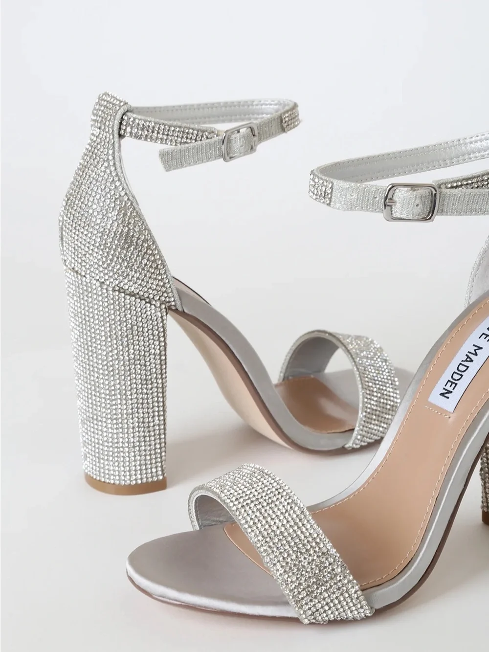 Steve Madden Silver Crystal Embellished Block Heel Sandals Size 7.5